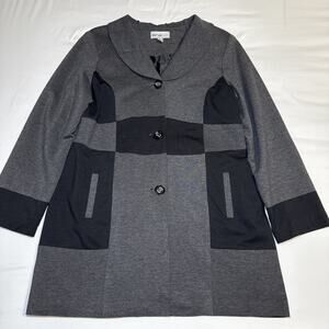 Lana Lee Womens Size Large Jacket Retro Black Gray Artsy Coat Pleated Collar EUC